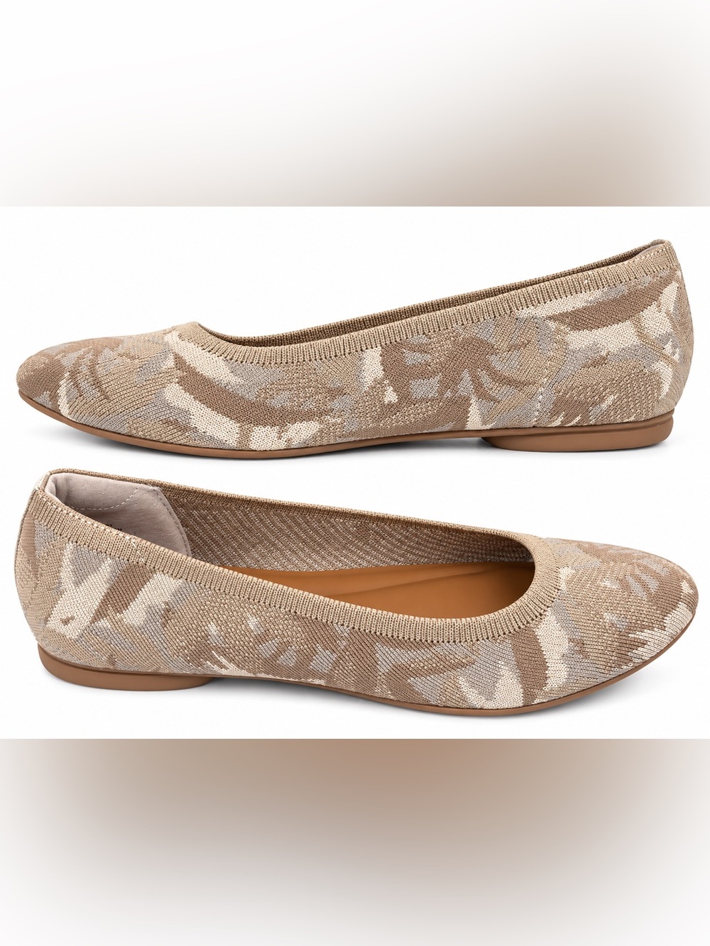Style & Co Women’s Size 9.5 Knit Ballet Flats Beige Taupe Abstract Slip On NEW